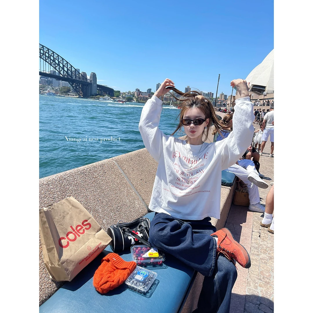 香菜不加辣XIANGCAI 2/11 20点 字母撞色原创印花长袖T