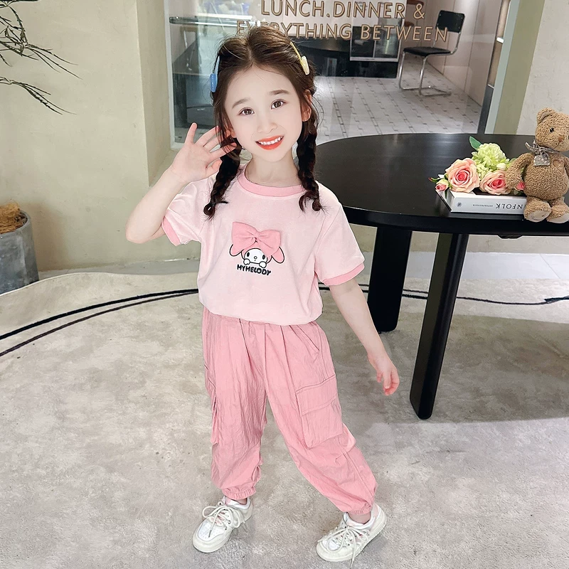 小黄鸭女童小女孩速干工装裤套装夏季2025新款儿童洋气时髦休闲宝