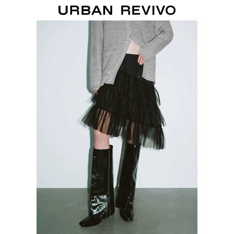 UR2025春季设计感不规则叠层网纱半裙女装新款气质短裙UYV550006