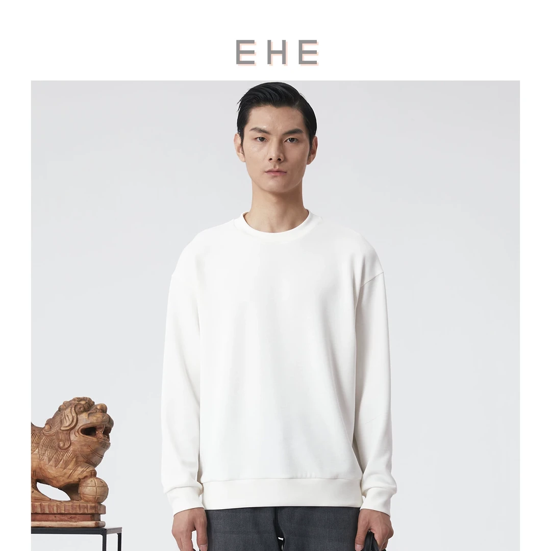 EHE男装 25春季新款莫代尔休闲简约白色套头圆领卫衣EH1251232005
