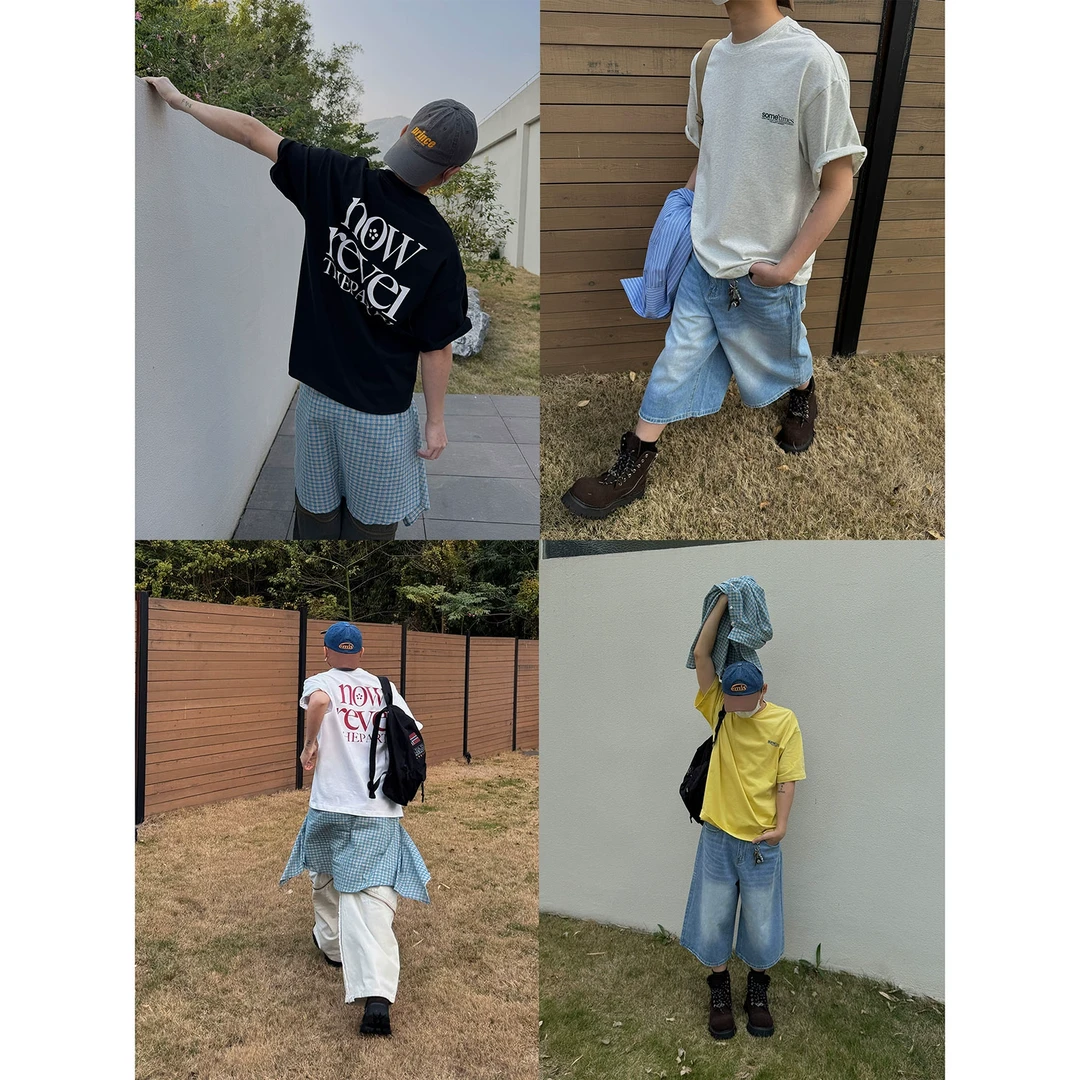 19studio WAYNEPRINCE 复古字母印花短袖t恤宽松极简纯色无袖上衣