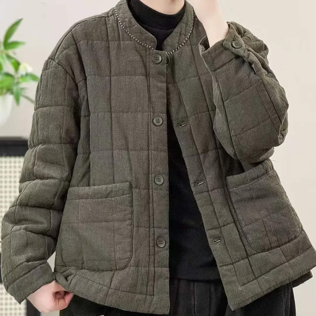 【麻述】国风复古盘扣全亚麻夹棉加厚保暖女士冬季外套