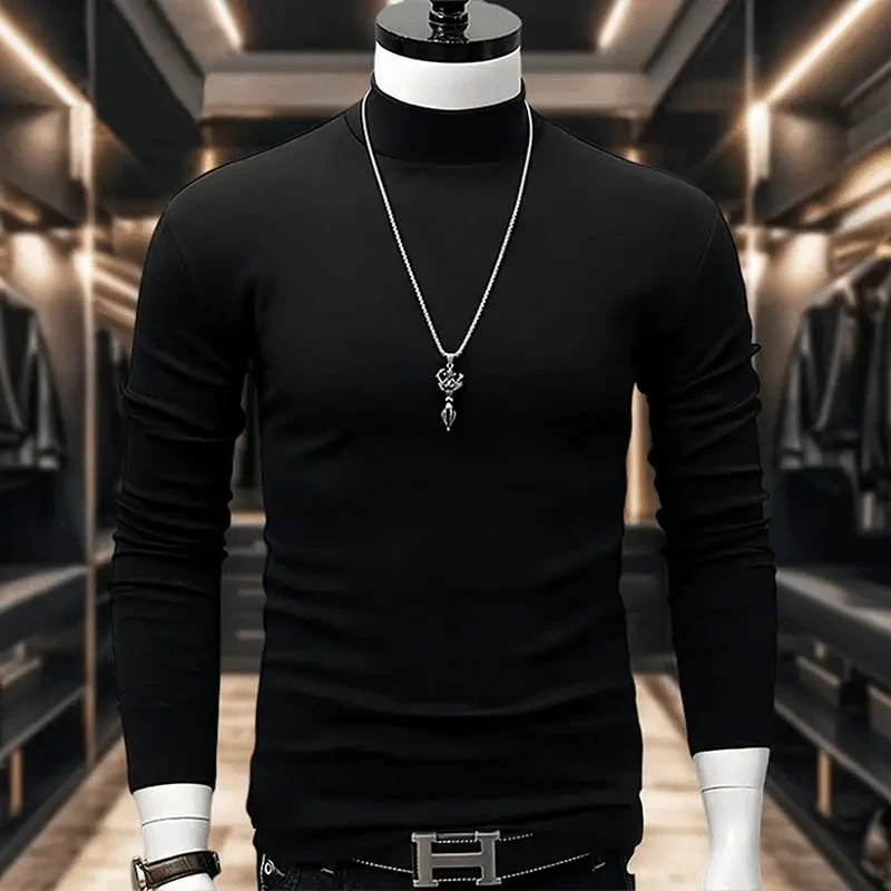 半高领打底衫长袖上衣男士秋冬韩版修身潮流内搭双面德绒ins秋季