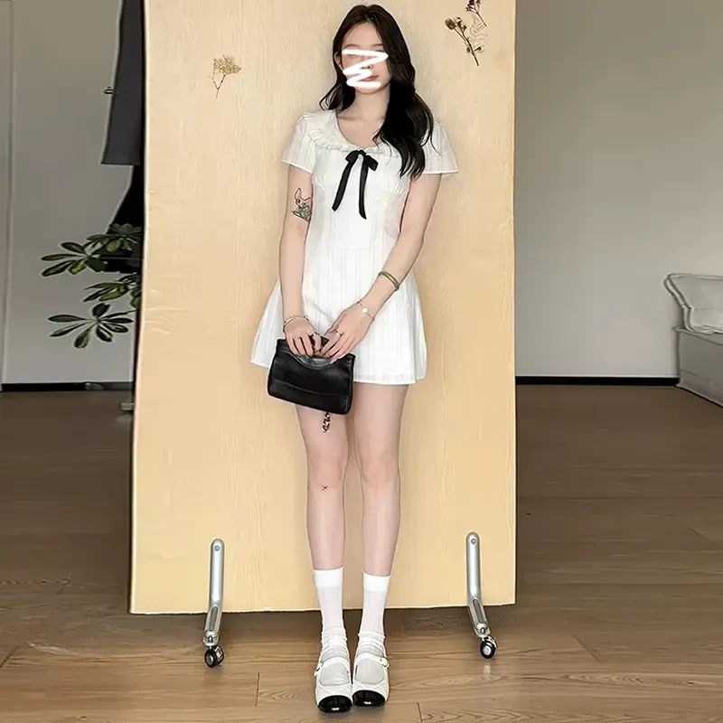 2025超火法式连衣裙短款A字裙收腰显瘦夏季新款时尚蝴蝶结连衣裙