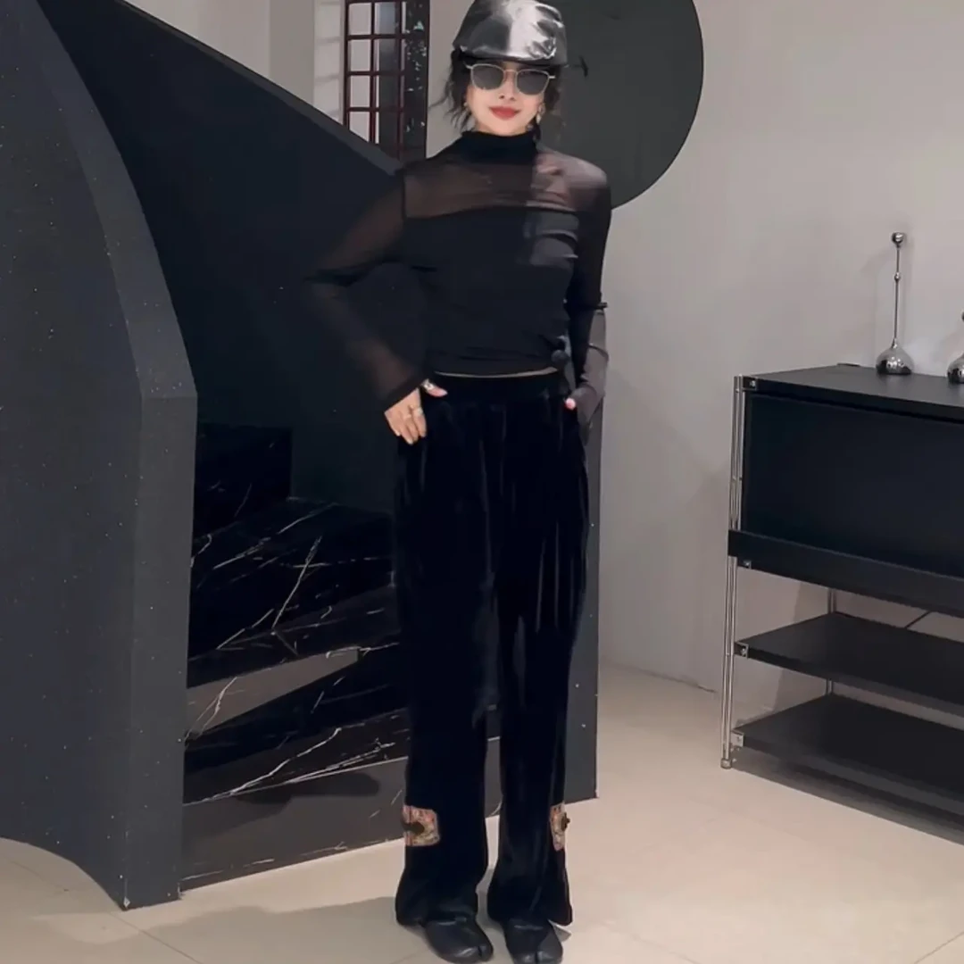 大码丝绒阔腿裤17301