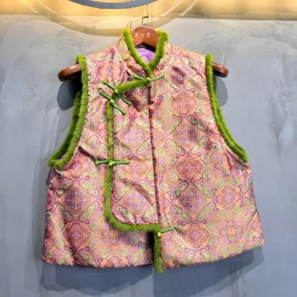 花汀堂｜非遗宋锦桑蚕丝立领斜襟加棉国风中式马甲外套