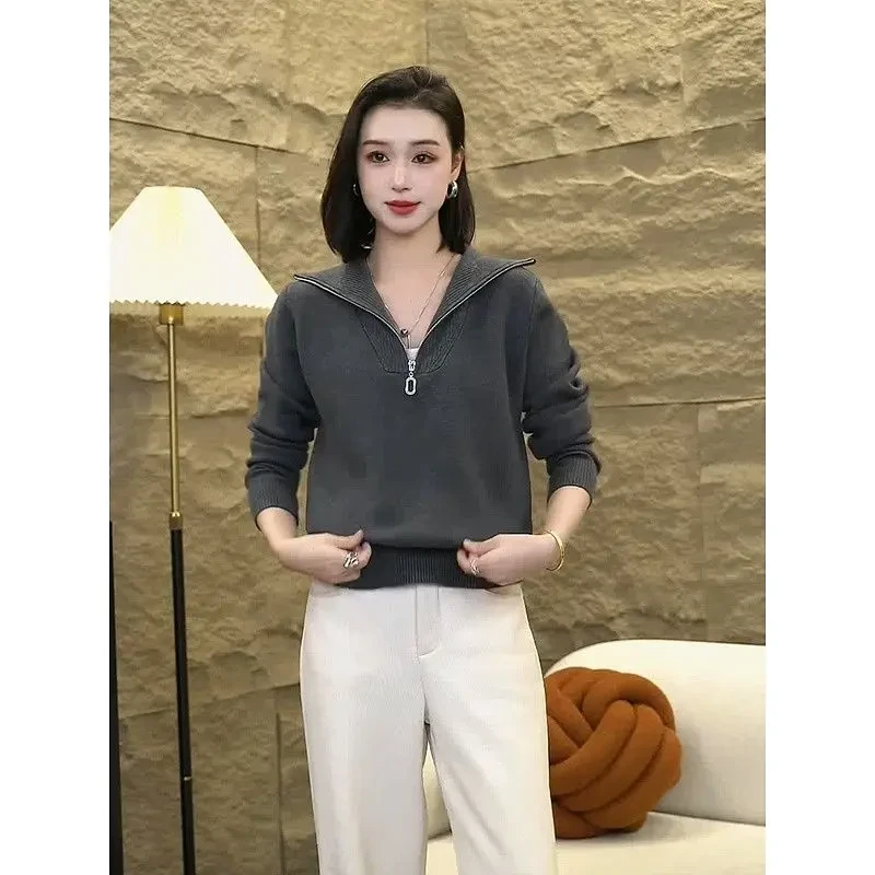 2025春秋冬新款时尚打底针织衫上衣潮妈妈半拉链毛衣女小个子洋气