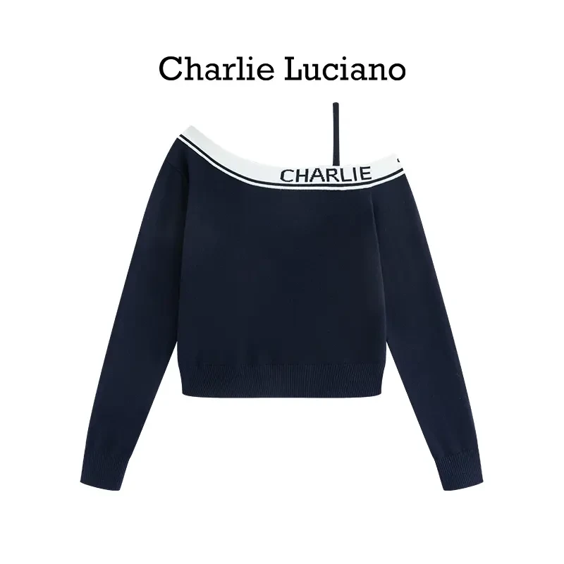 CharlieLuciano 2025秋冬新款斜肩宽松显瘦百搭时尚上衣女