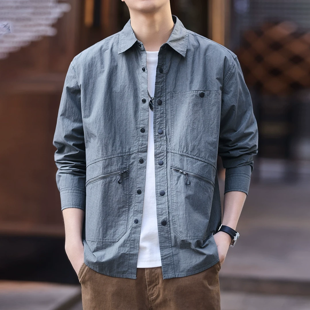 格蓝鹿高端美式复古户外休闲工装衬衫男宽松春季新款防嗮衬衣外套