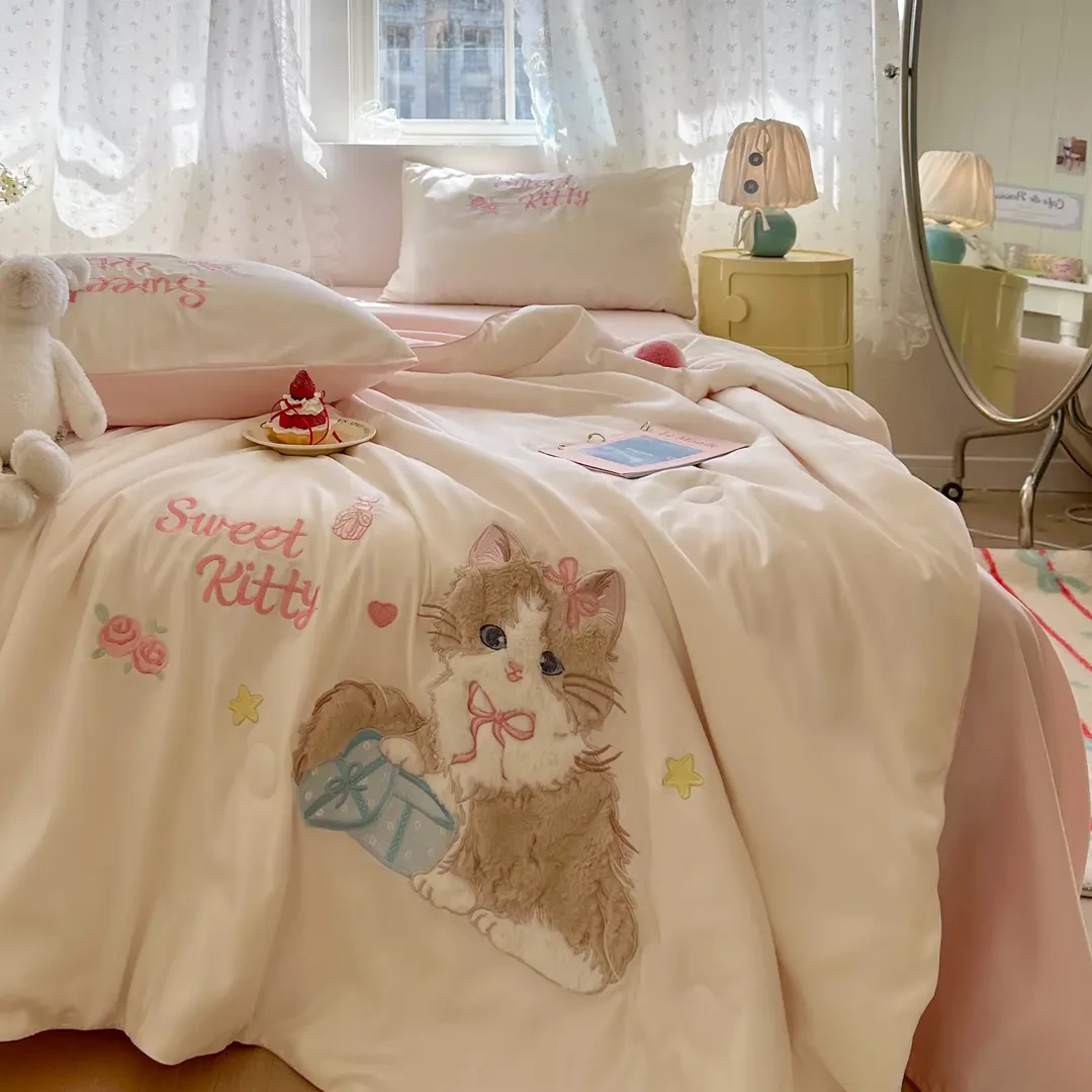 【夏季凉感水洗冰丝夏被四件套】贴布绣夏凉被空调被可机洗双人被子