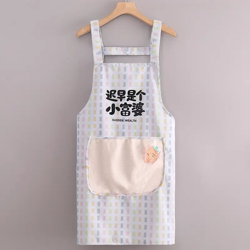 帆布围裙家用厨房防污专用卡通罩衣成人做饭围腰上班透气工作服女