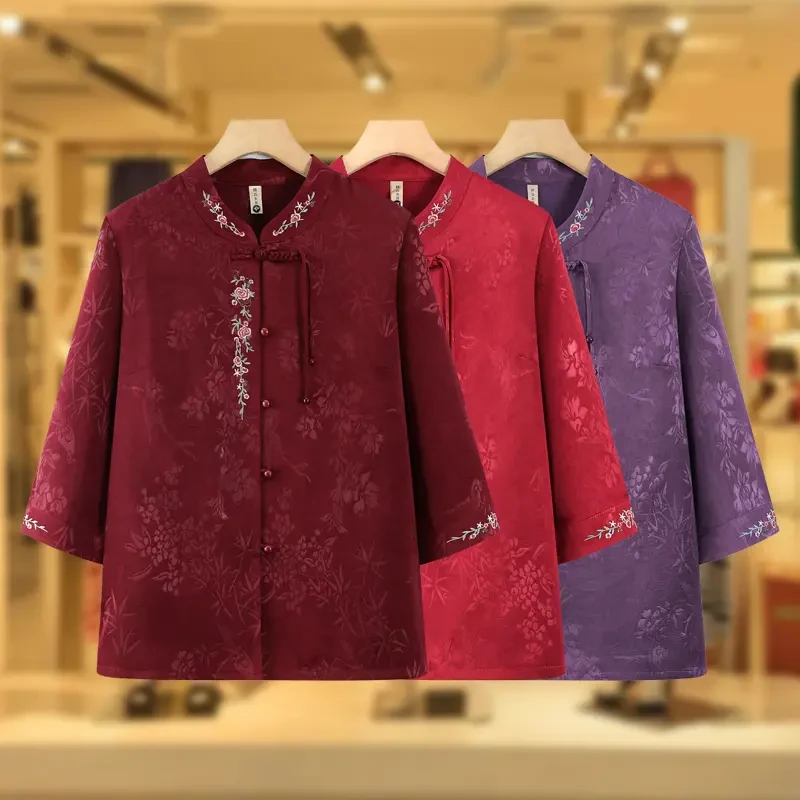 老年人夏装女衬衫奶奶装衬衣老太太衬衣喜婆婆婚礼老人妈妈装上衣