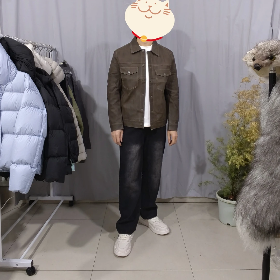 新款轻奢皮衣翻领男士百搭修身休闲夹克外套