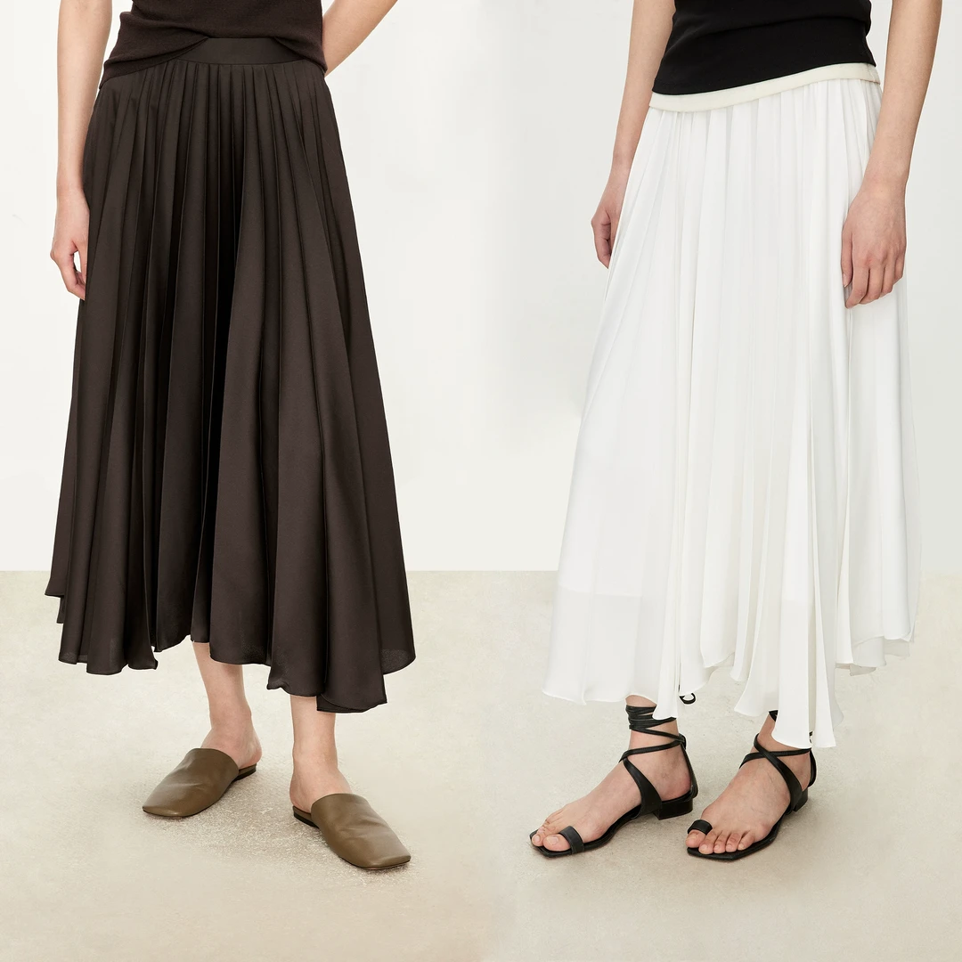 JOC线上时装风悬垂雾光缎 高难度重工扇形压褶经典百搭百褶裙