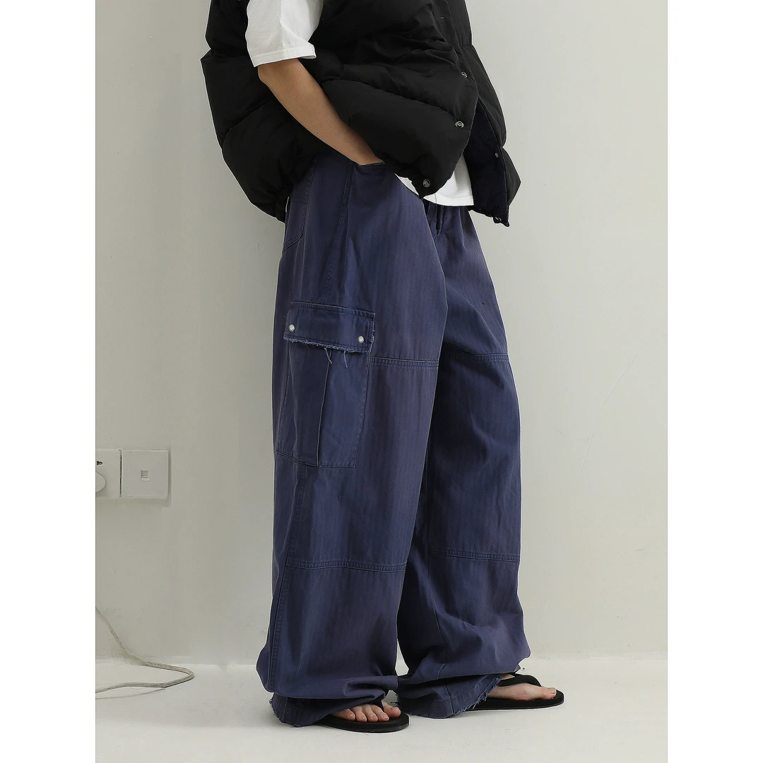 【早春新品】MASONPRINCE*水洗vintage质感军绿阔版多口袋工装裤