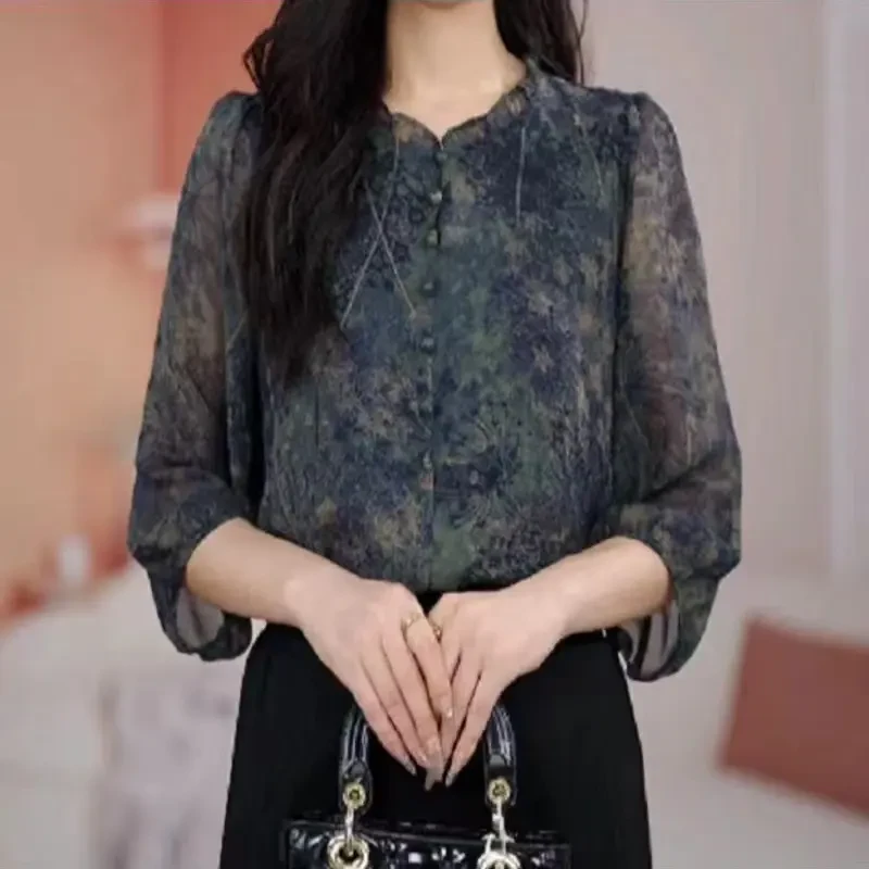 衬衫女夏季时尚洋气优雅木耳减龄大码宽松遮肉显瘦衬衣