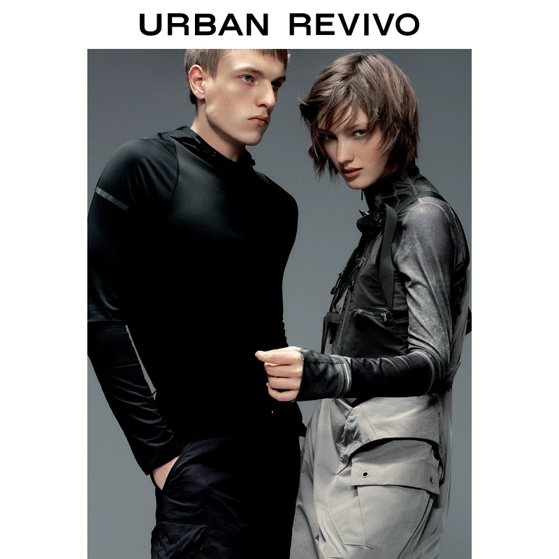 UR2025春季新款男装城市户外休闲抽绳连帽长袖T恤UMN450002