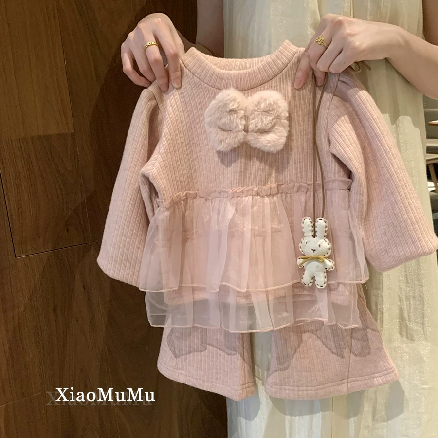 【现货特惠】女童洋气套装加绒2024新款小童冬装女宝宝加绒两件套