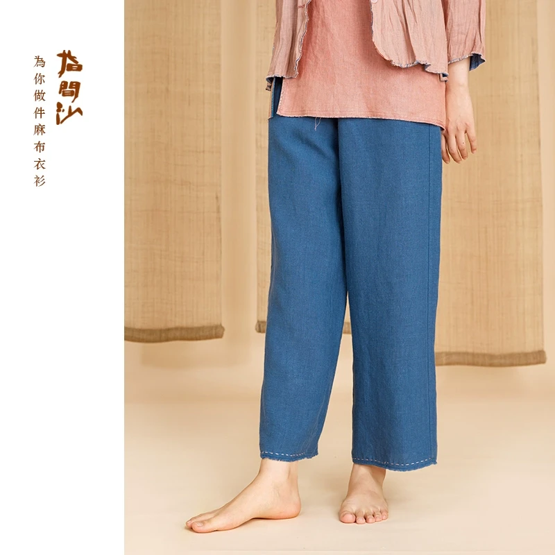 指间沙2512053原创女装25春中式全松紧高腰亚麻直筒长裤休闲裤