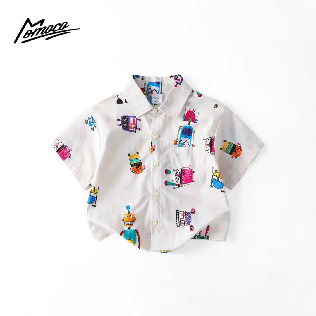 MOMOCO童装夏季款男童满印卡通机器人休闲百搭衬衫77280129001