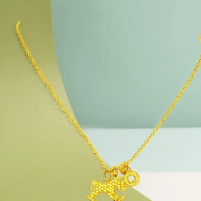 铜合金合成锆石项链 铜合金马上有钱招财小马项链轻奢时尚女款
