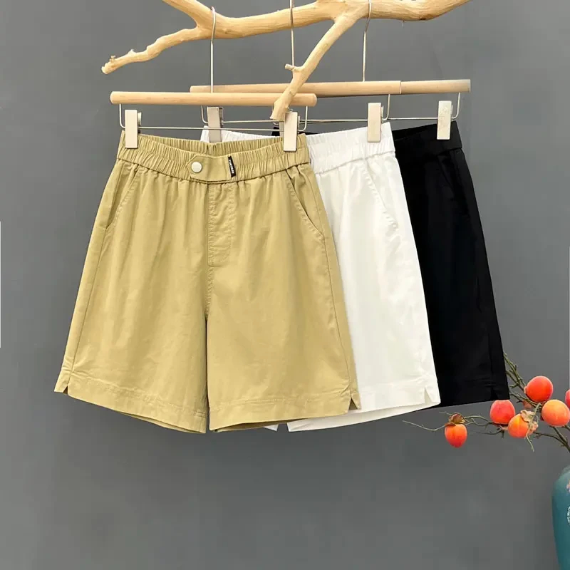 XJ五分短裤女2025夏季薄款宽松大码高腰显瘦直筒工装休闲裤1953