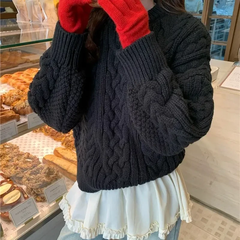 韩国单！加厚慵懒风毛针织衫秋冬套头款毛衣