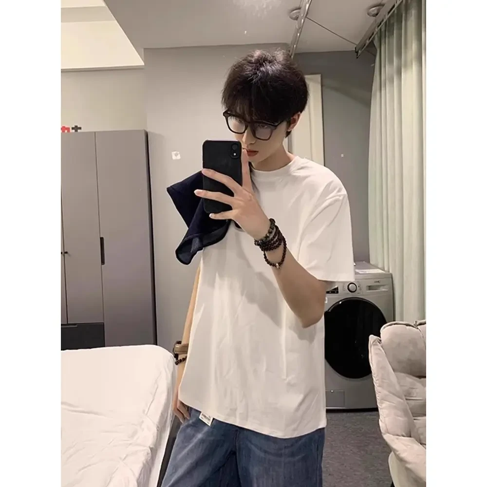 白色小领口正肩短袖T恤男款夏季日系复古潮牌cleanfit重磅半截袖