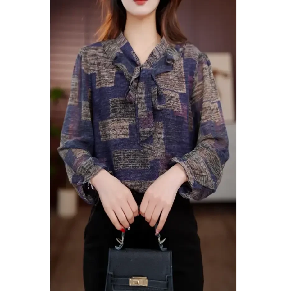 2025新款V领气质小衫套头衬衫时髦长袖上衣打底衫女