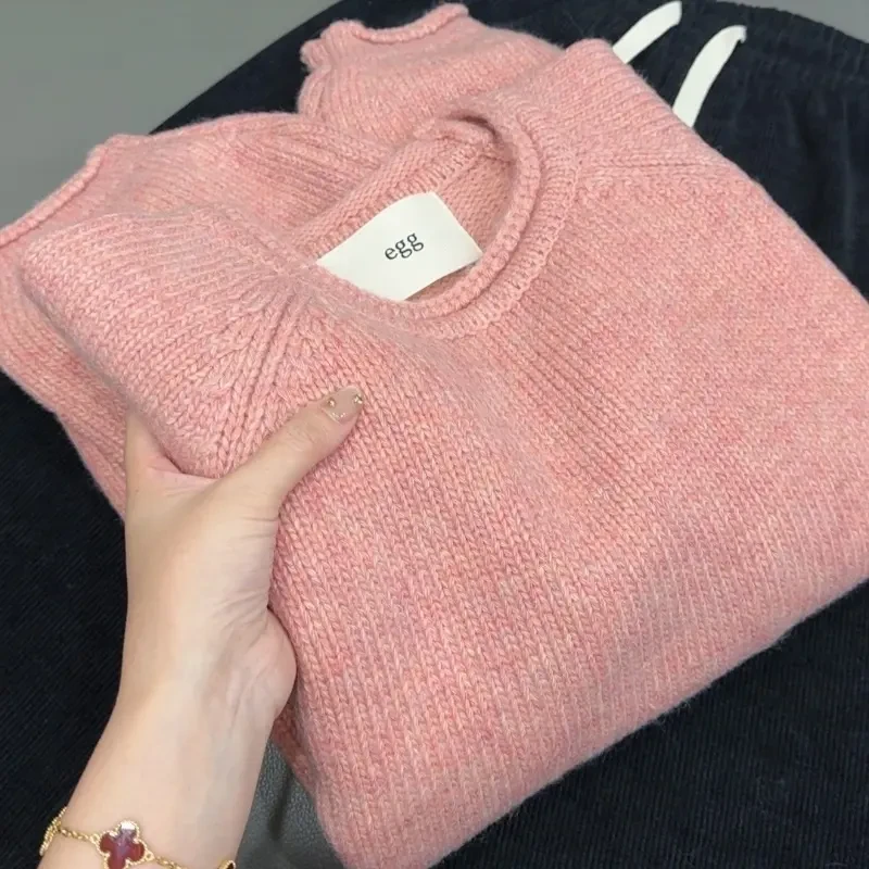 套头针织毛衣女秋冬季宽松慵懒风奶系软糯加厚外穿设计感上衣加厚