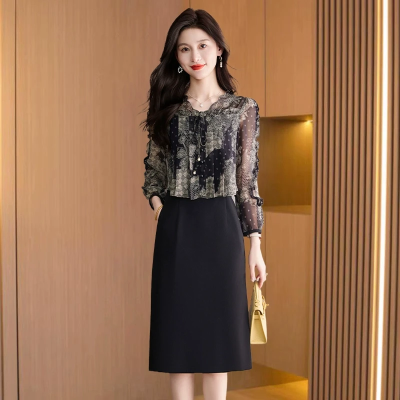 拉夏贝尔碎花纱料连衣裙子女夏2025新款爆款高端上档次假两件套装