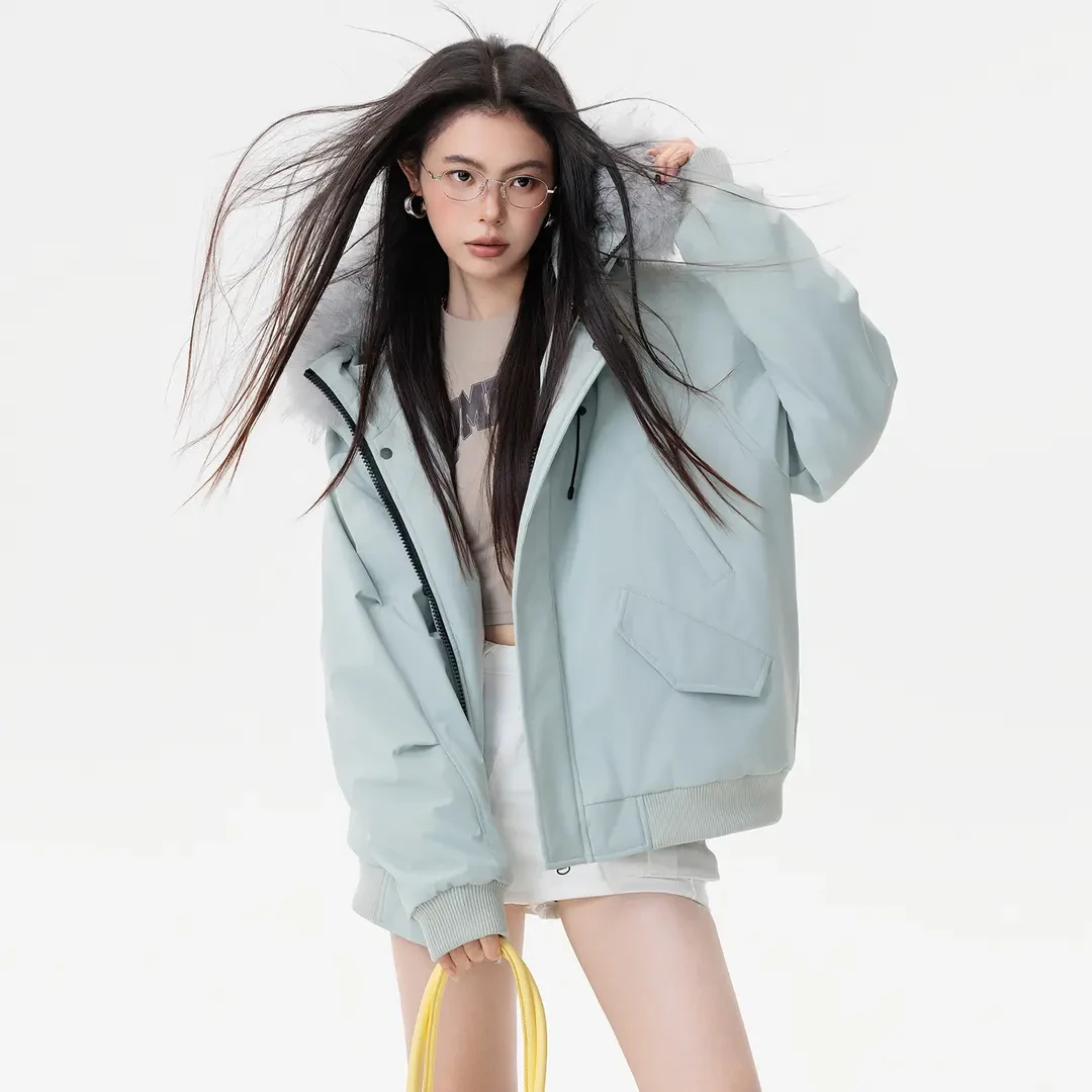 潮牌大口袋设计加厚压缩空气棉座山雕可拆大毛领派克棉服男女同款