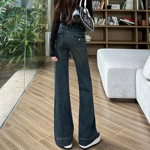 高腰复古微喇牛仔裤女春季新款高级感气质修身显瘦微宽松喇叭裤潮