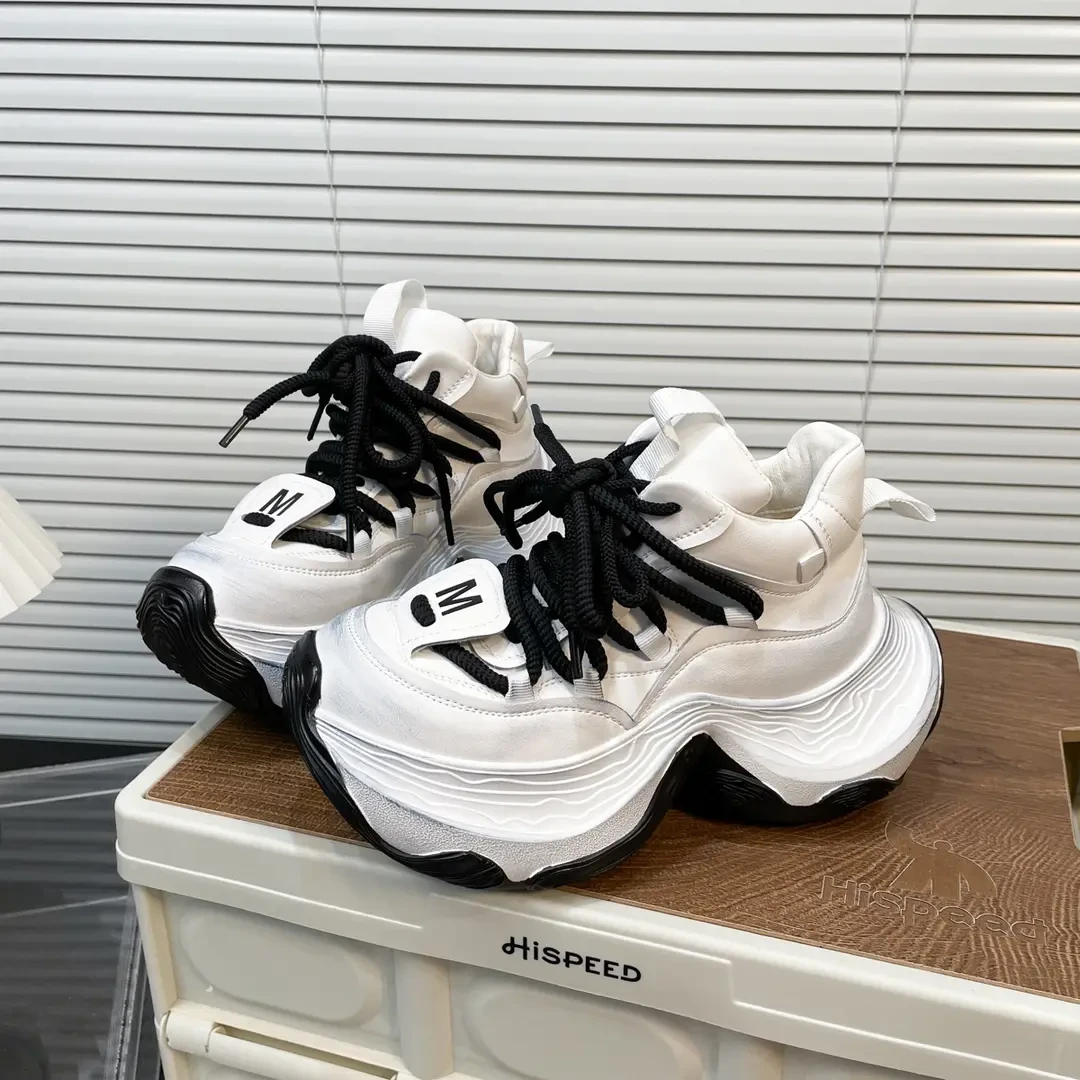 牛皮厚底小个子增高7cm做旧脏脏老爹鞋女2025早春新款休闲运动鞋