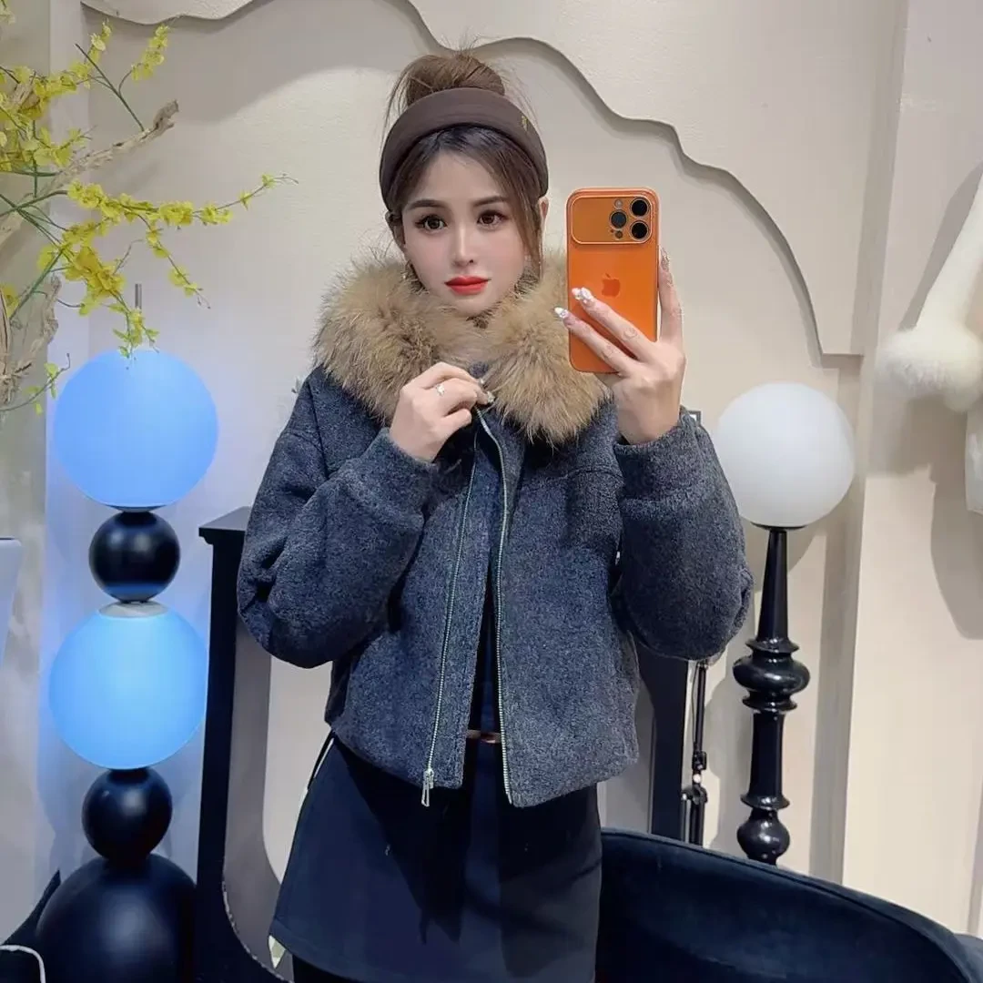 小倩女装  大毛领连帽加厚短款显瘦保暖羽绒服