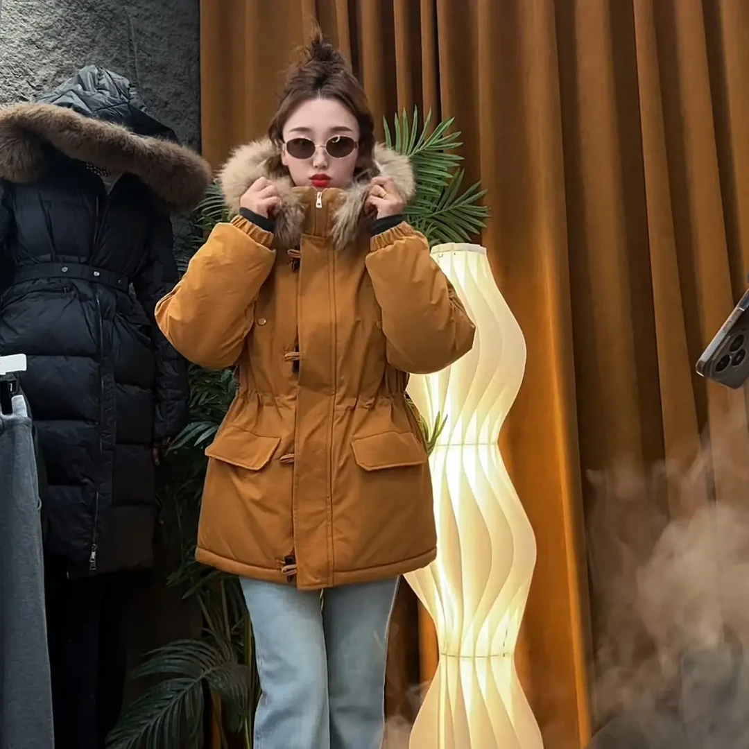 加绒外套 收腰88105冬季新款巴恩风宽松显瘦派克大衣子毛领保暖加