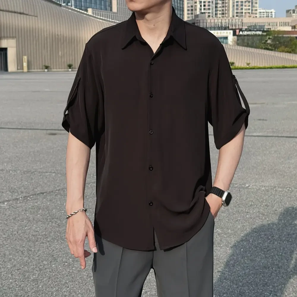 2025新款高级感简约纯色痞帅轻熟风男士休闲长袖衬衫黑色衬衫