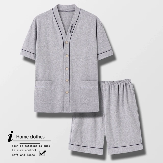 2025年新款睡衣男士夏季棉短袖短裤开衫夏天薄款中老年爸爸套装