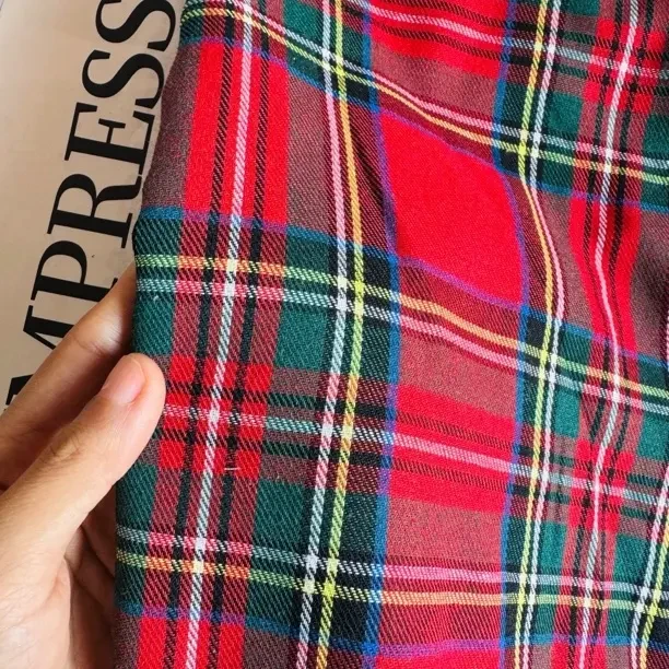 磨毛红色格子手工布料diy衣服面料