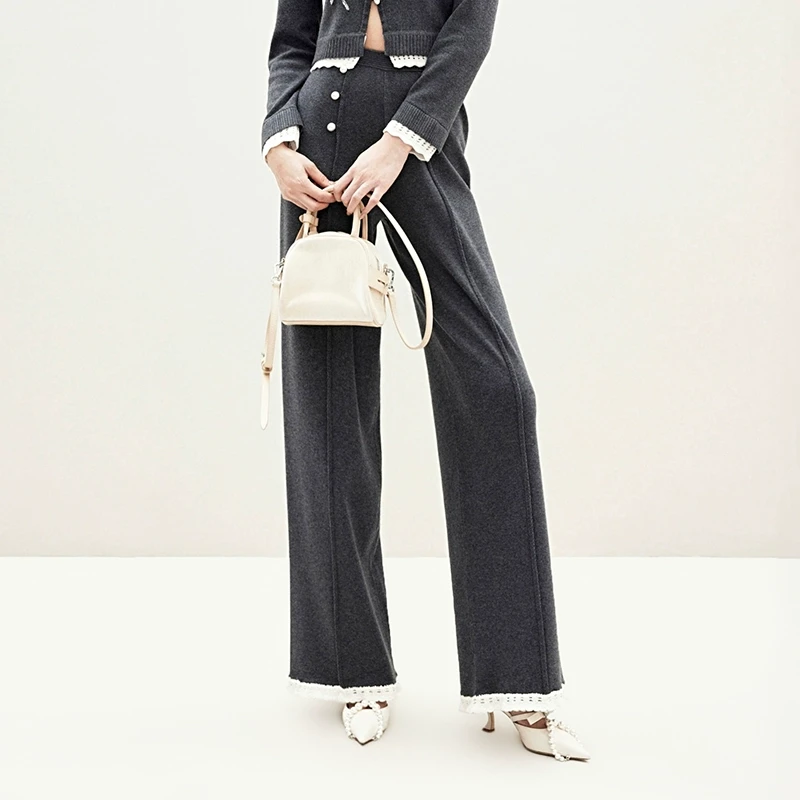 LE FAME/拉飞姆2025年春季新款灰色针织宽松修身长裤