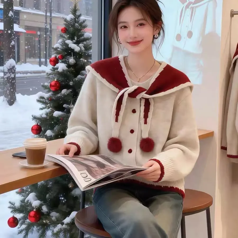 【主播推荐】大码韩系学院风撞色针织披肩开衫女宽松显瘦百搭毛衣