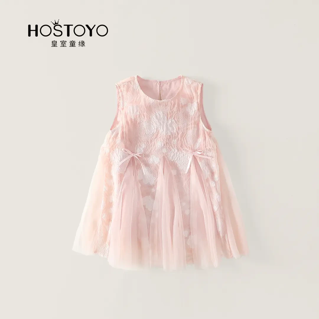 皇室童缘2025女童粉色夏季甜美时尚网纱连衣裙公主裙17630470124