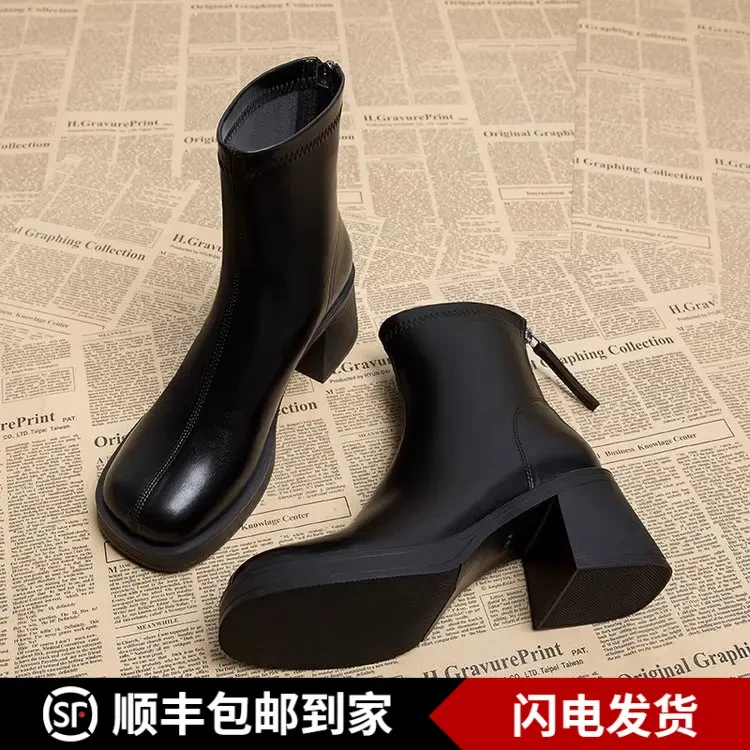 【万达撤柜】高跟防水台马丁靴子女秋冬2025年新款粗跟小踝靴短靴女