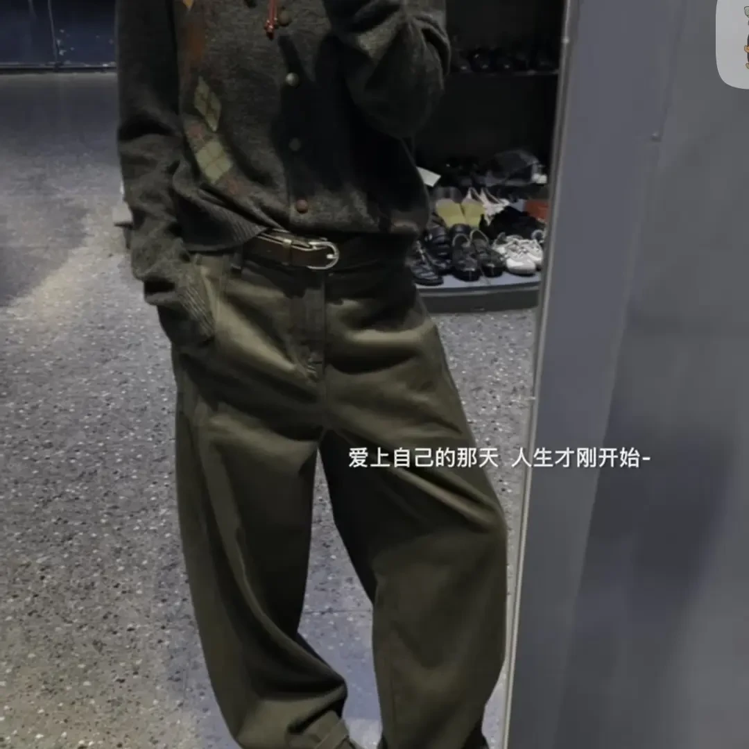 百搭时尚纯色休闲中腰复古拖地长裤