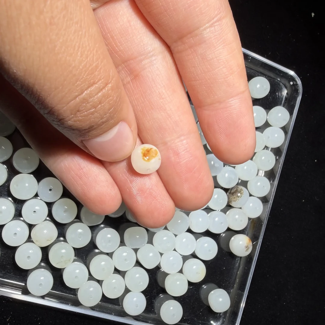 新疆和田玉白玉7*8老型珠 一颗88【双十一活动】