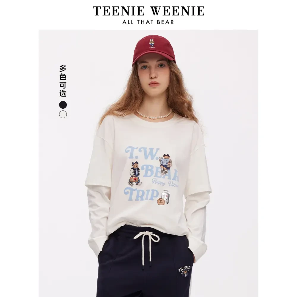 Teenie Weenie小熊女装25美式复古假两件拼接长袖T恤TTLA251101T