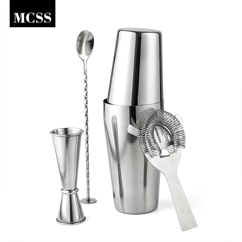 波士顿摇酒壶摇酒器304不锈钢调酒器雪克壶杯鸡尾酒吧两段式摇壶