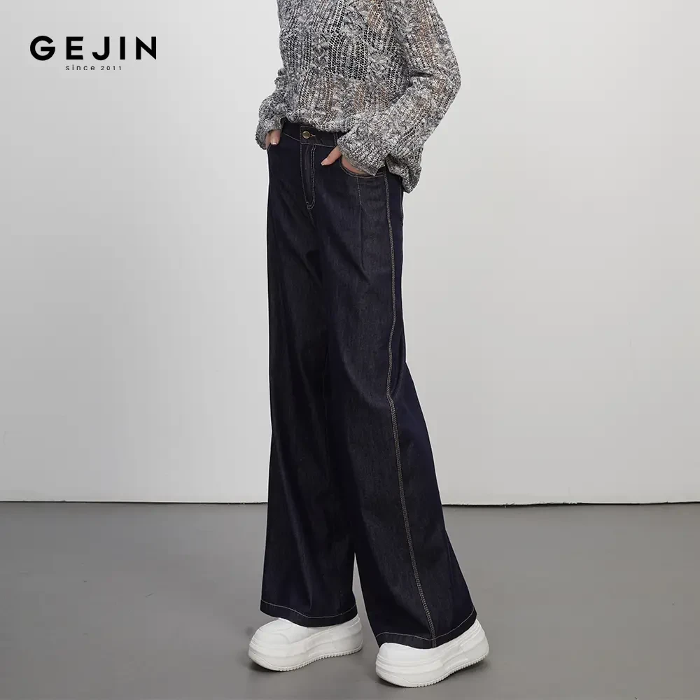 GEJIN/歌锦早秋新款撞色装饰线时尚减龄通勤百搭牛仔裤9312530398