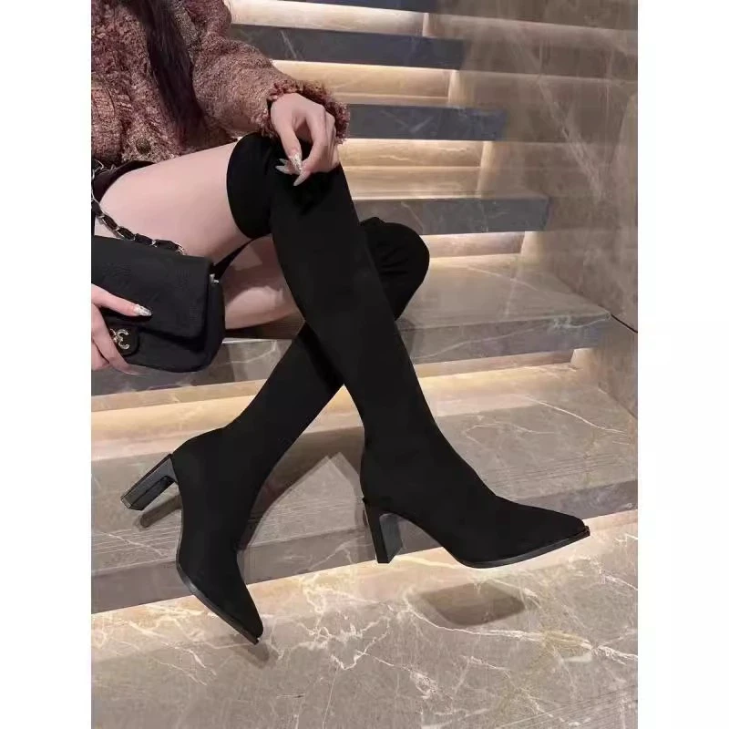 DMY专柜～巨轻软～显腿长筒靴洋气尖头粗跟过膝靴女8813-10A28