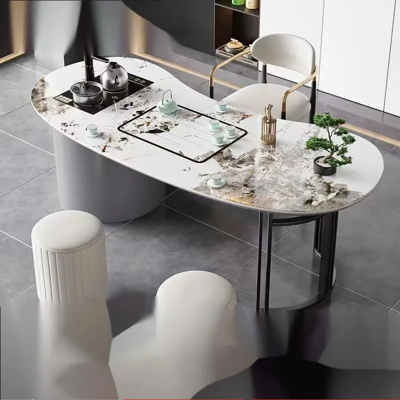 轻奢岩板茶桌椅组合家用阳台石板茶台现代简约高级感办公室泡茶桌